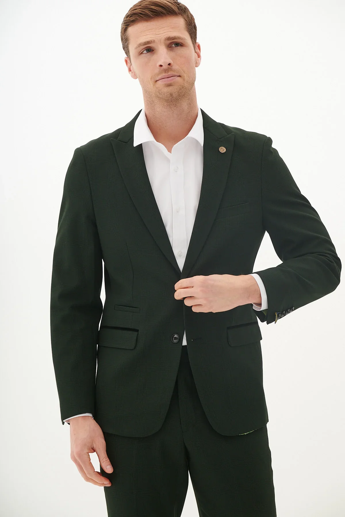 50% OFF - MARC DARCY Bromley Blazer - Mens Slim Fit - Olive Green Check - Size: 40 Regular - Image 3