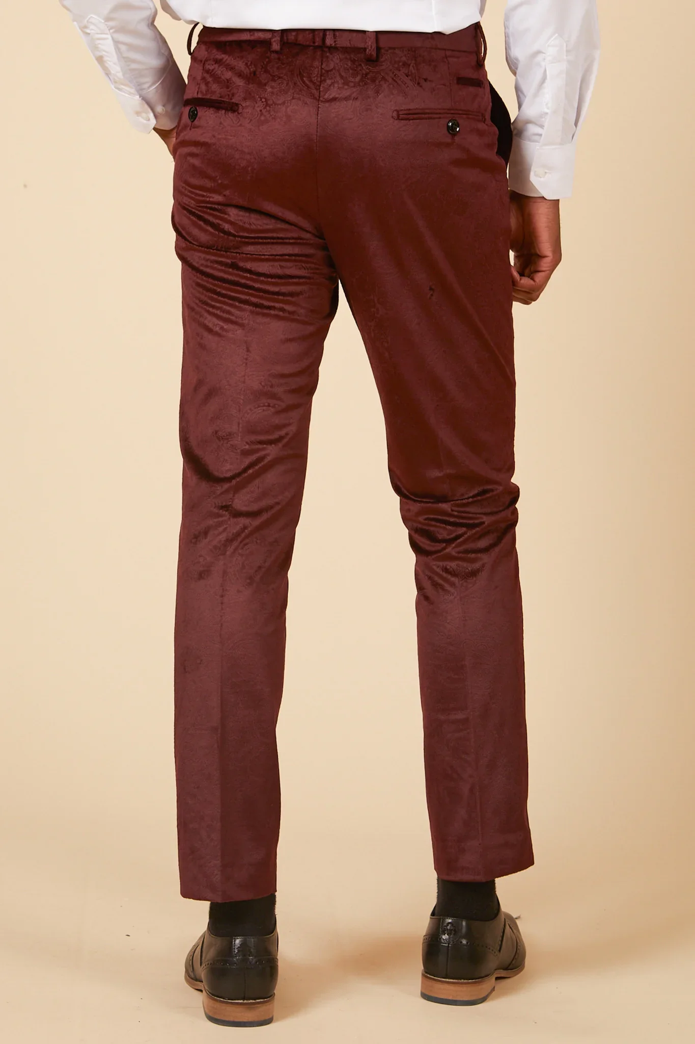 60% OFF - MARC DARCY Simon Velvet Jacquard Tailored Trousers - Wine - Size: UK 42 Regular - Image 2