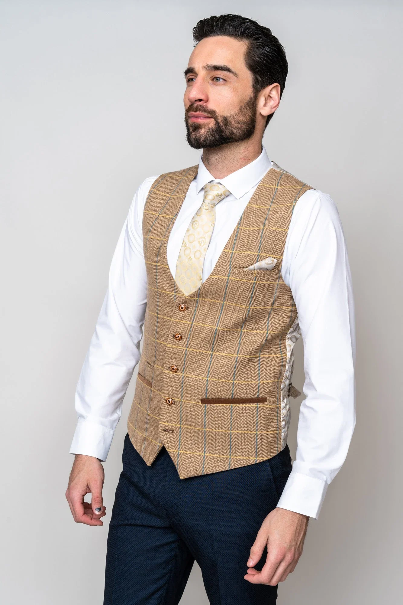 60% OFF - MARC DARCY Men's DX8 Single Breasted Waistcoat - Oak Check - Size: UK 48 - Image 2