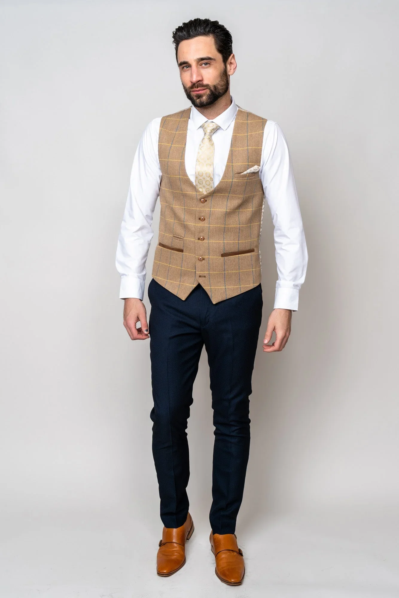 60% OFF - MARC DARCY Men's DX8 Single Breasted Waistcoat - Oak Check - Size: UK 48 - Image 4