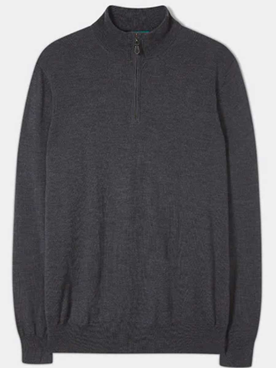 ALAN PAINE Barton 1/4 Zip Merino Wool Sweater - Mens - Charcoal