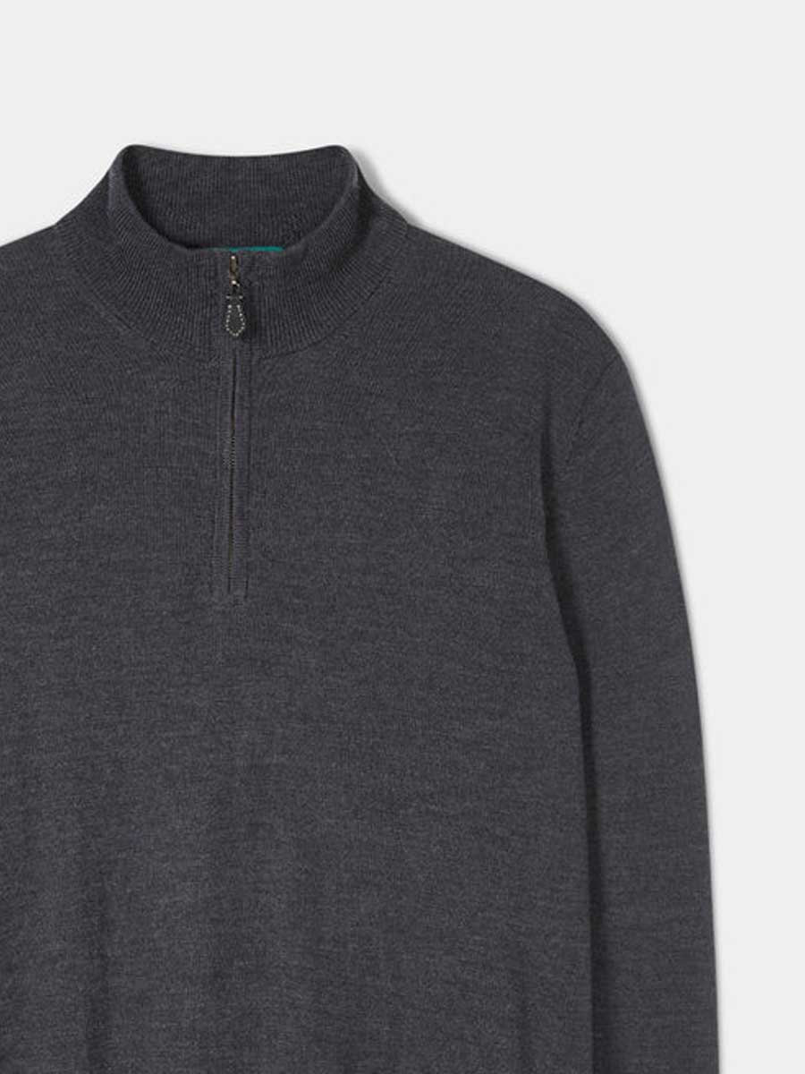 ALAN PAINE Barton 1/4 Zip Merino Wool Sweater - Mens - Charcoal - Image 2