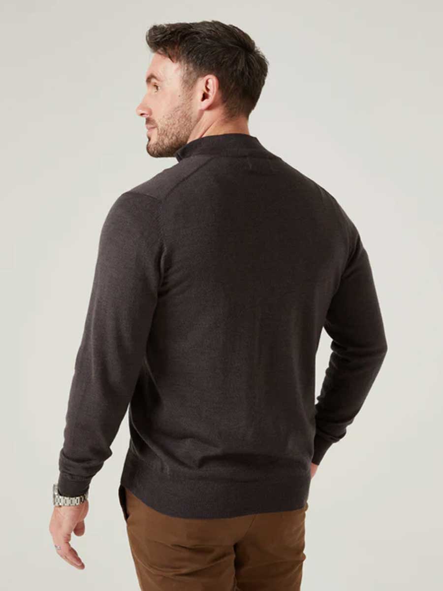 ALAN PAINE Barton 1/4 Zip Merino Wool Sweater - Mens - Dark Brown - Image 3
