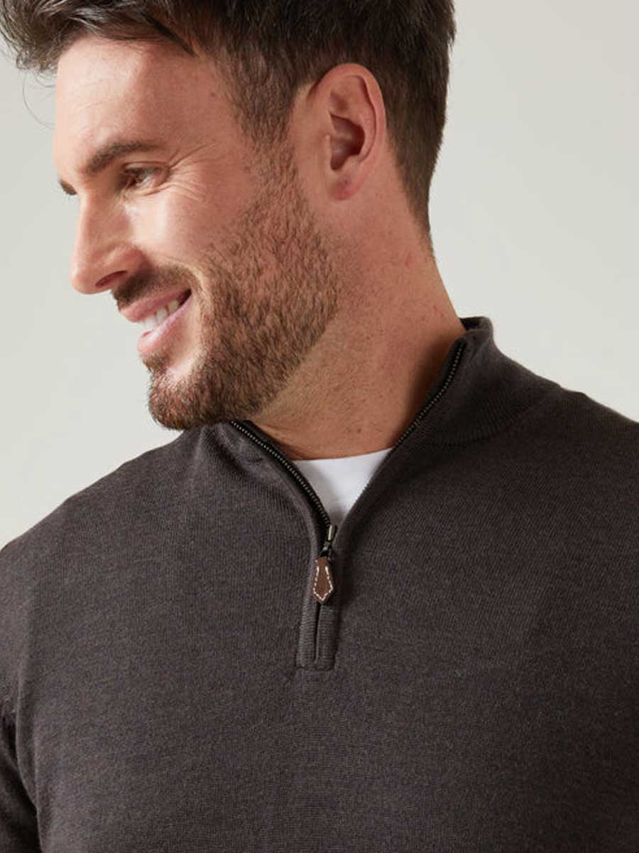 ALAN PAINE Barton 1/4 Zip Merino Wool Sweater - Mens - Dark Brown - Image 5
