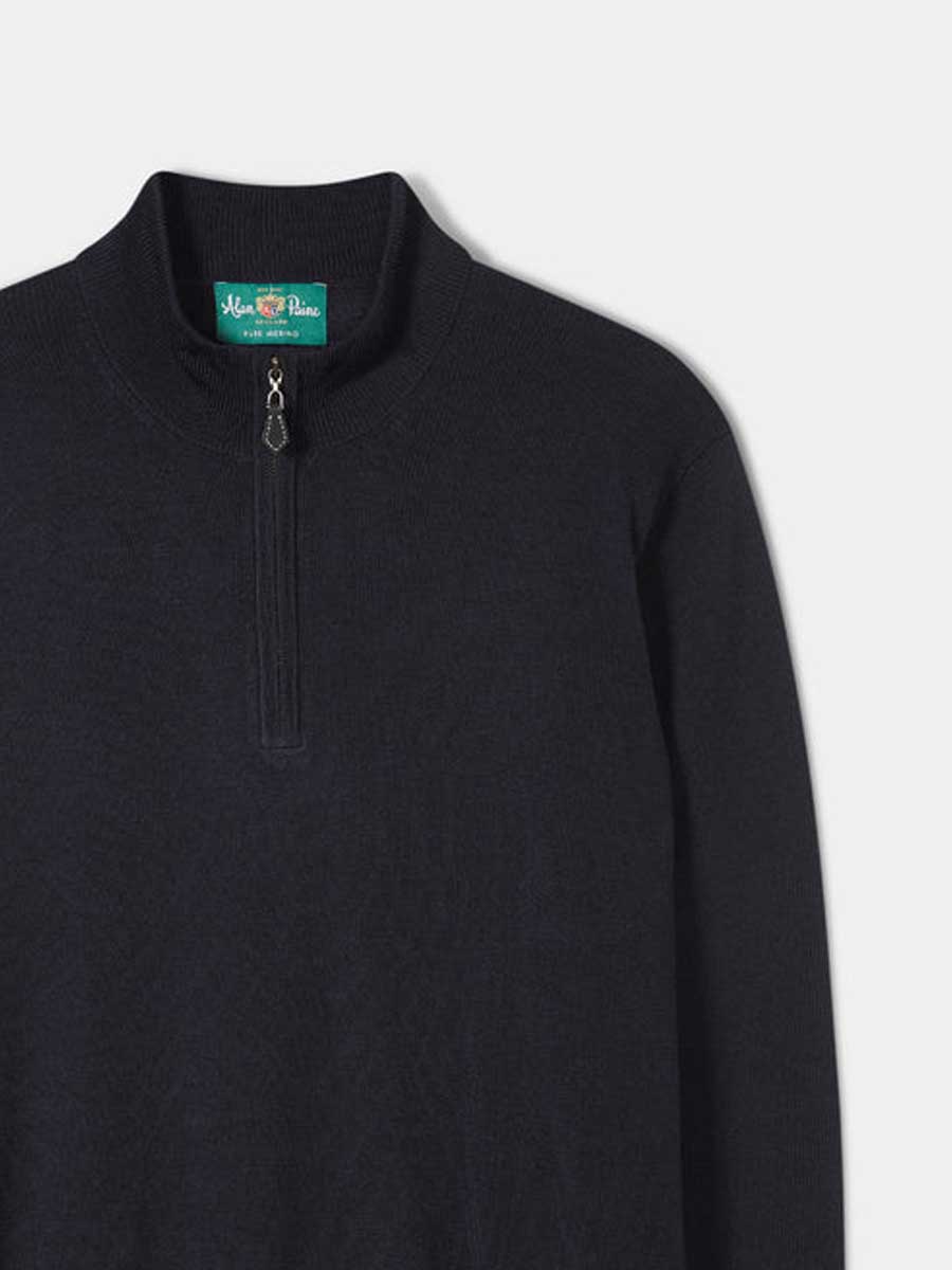 ALAN PAINE Barton 1/4 Zip Merino Wool Sweater - Mens - Dark Navy - Image 2