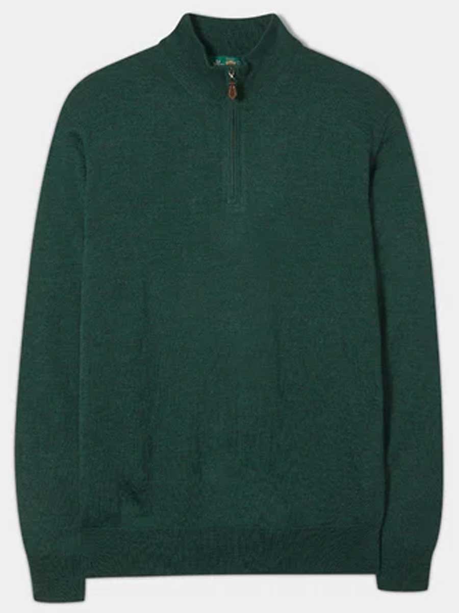 ALAN PAINE Barton 1/4 Zip Merino Wool Sweater - Mens - Hunter
