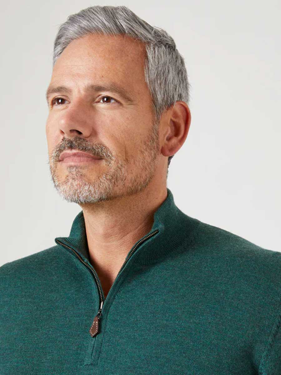 ALAN PAINE Barton 1/4 Zip Merino Wool Sweater - Mens - Hunter - Image 3