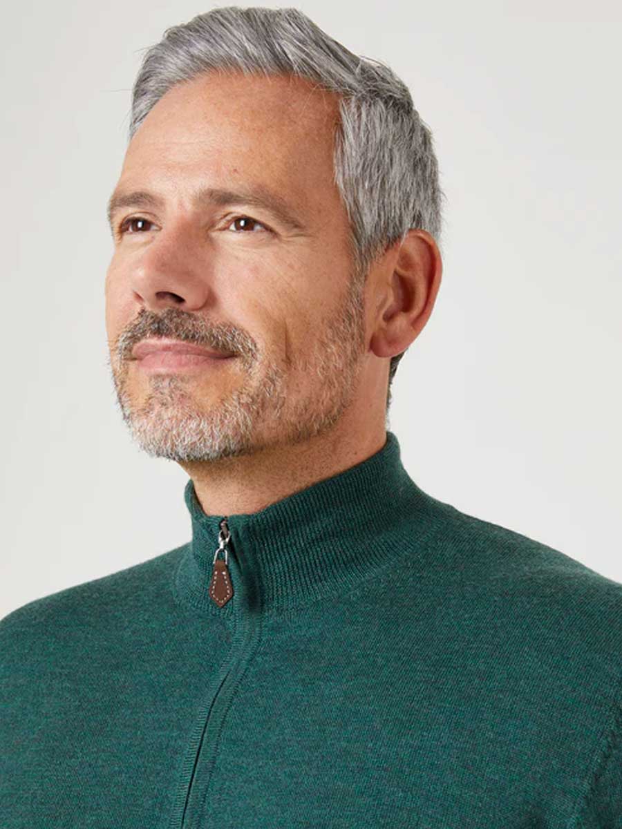 ALAN PAINE Barton 1/4 Zip Merino Wool Sweater - Mens - Hunter - Image 5