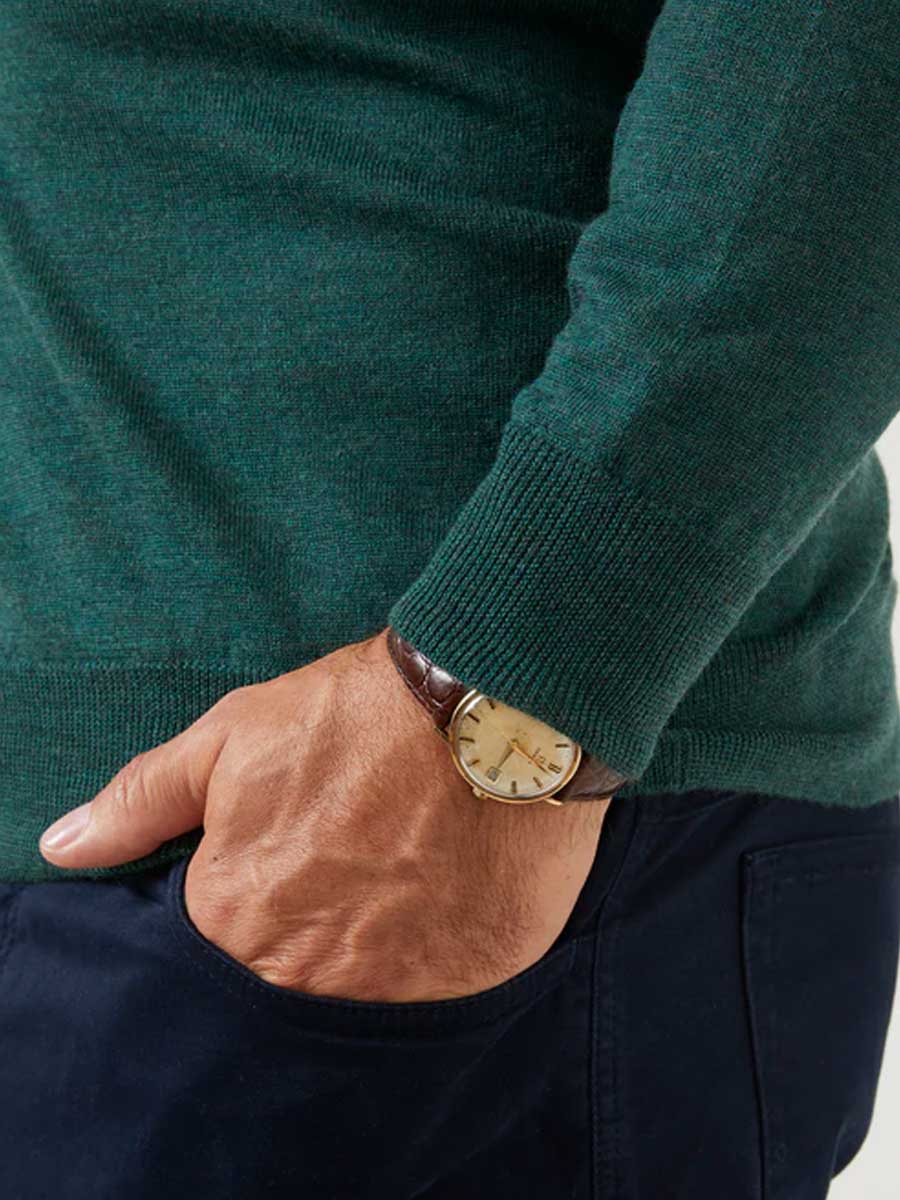 ALAN PAINE Barton 1/4 Zip Merino Wool Sweater - Mens - Hunter - Image 6