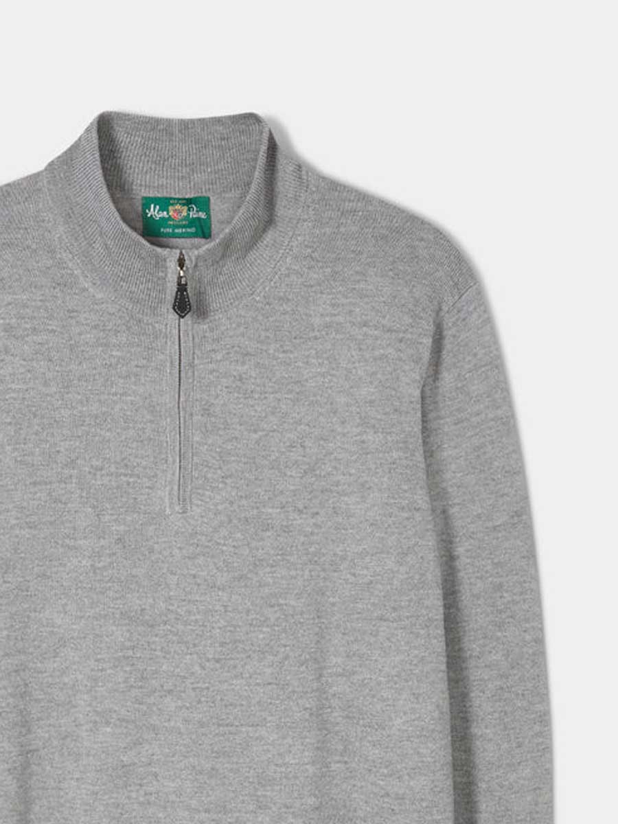 ALAN PAINE Barton 1/4 Zip Merino Wool Sweater - Mens - Light Grey Mix - Image 2