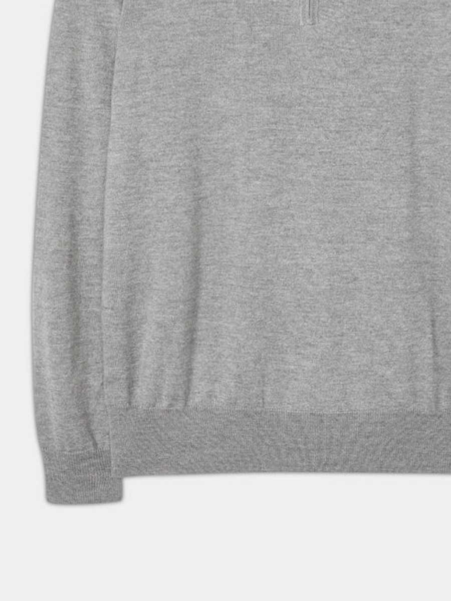 ALAN PAINE Barton 1/4 Zip Merino Wool Sweater - Mens - Light Grey Mix - Image 3