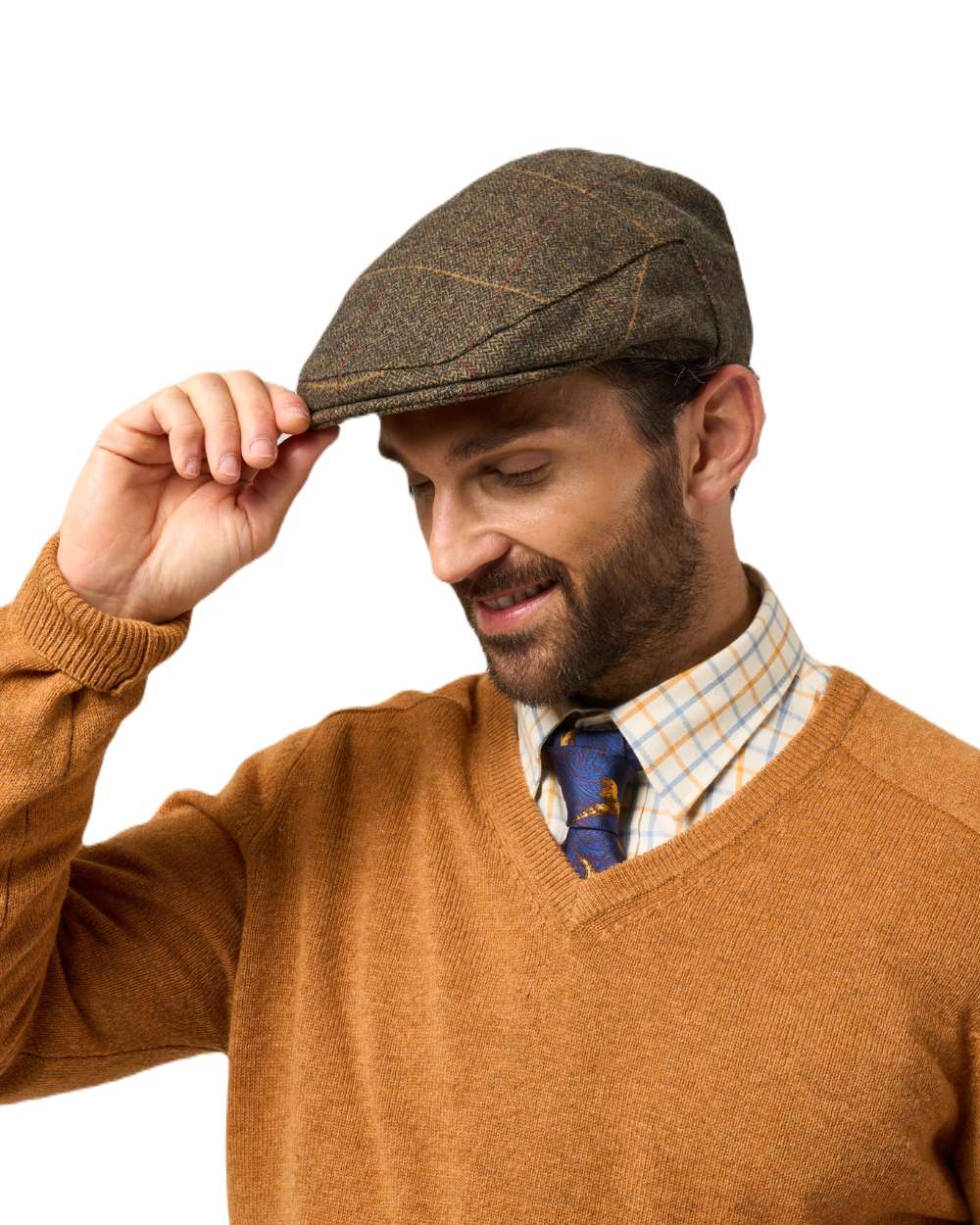 ALAN PAINE Combrook Mens Tweed Flat Cap - Teak - Image 3
