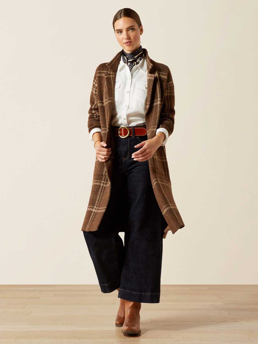 ARIAT Ballston Wool Cardigan - Women's - Sorrel Horse Plaid - Image 4