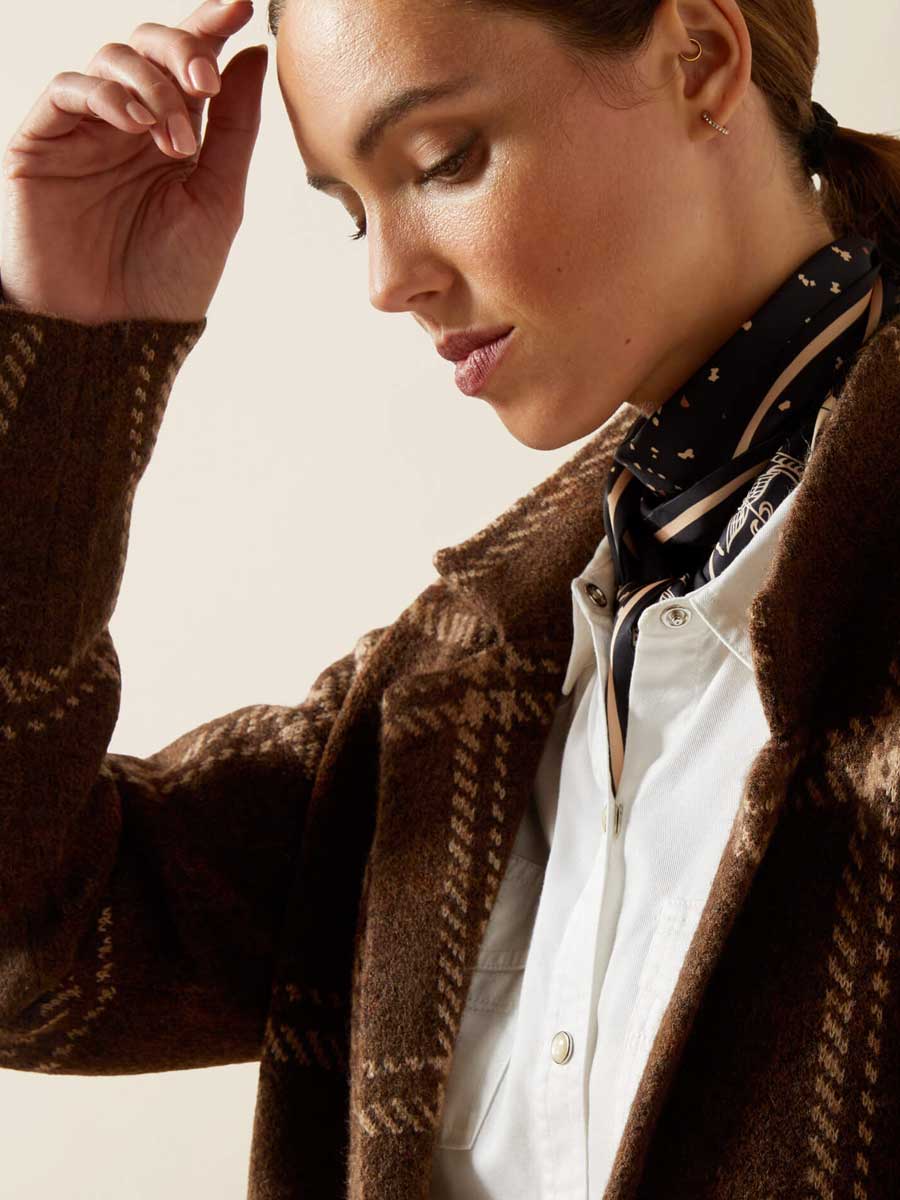 ARIAT Ballston Wool Cardigan - Women's - Sorrel Horse Plaid - Image 5