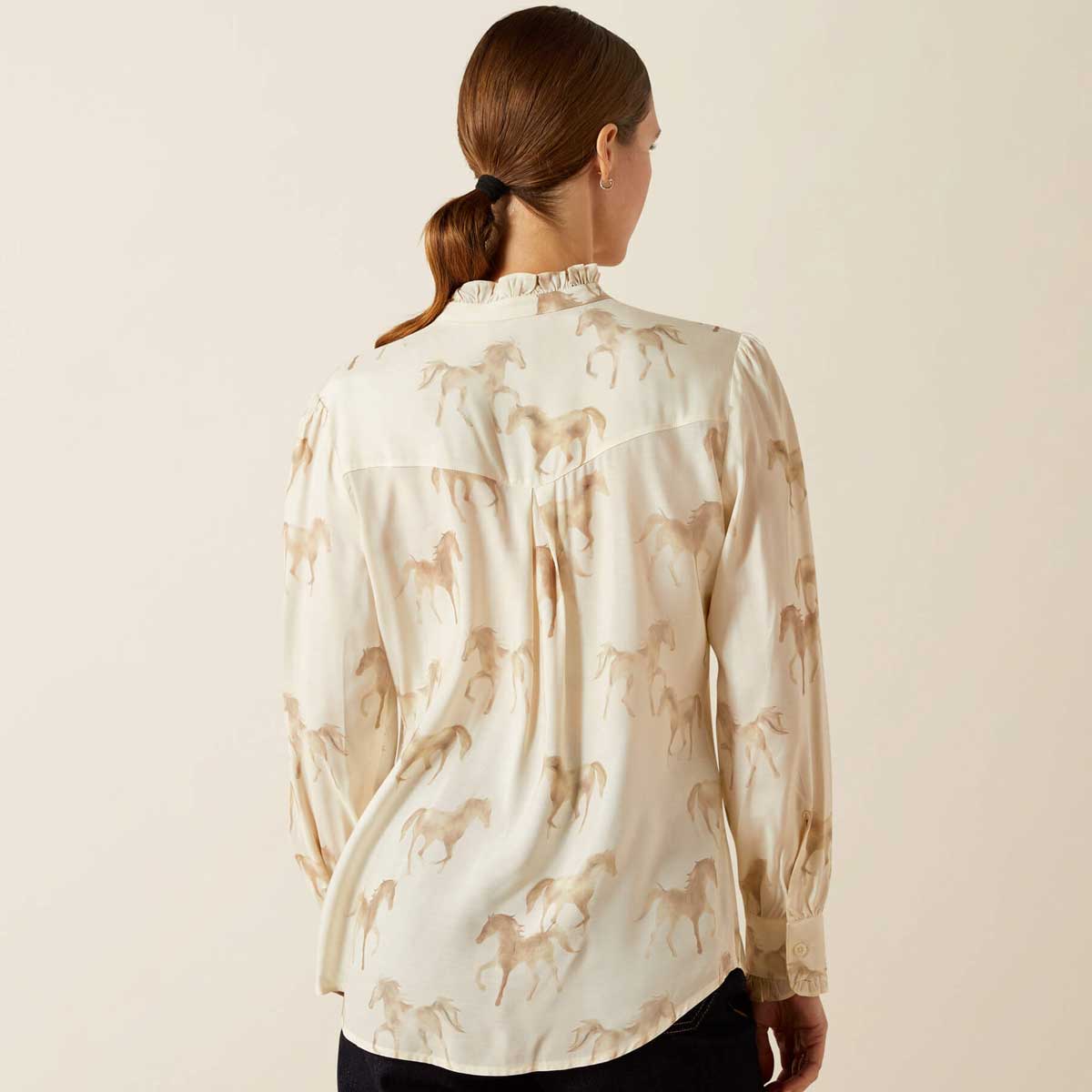 ARIAT Cricklade Lightweight Silky Blouse - Womens - Watercolour Horse Print - Image 2