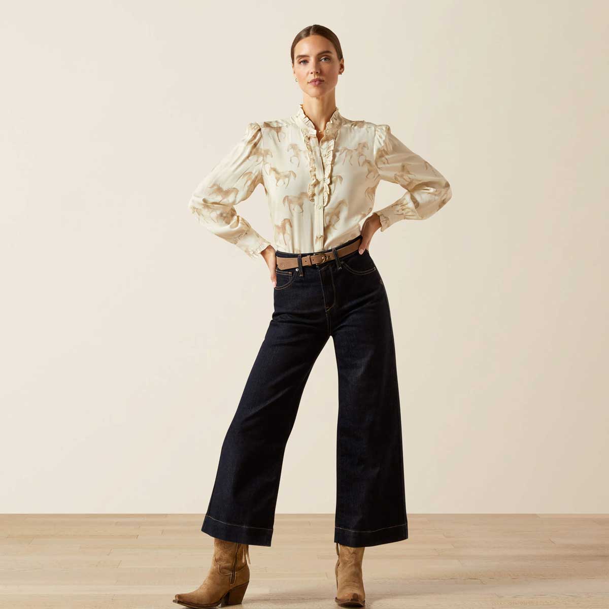 ARIAT Cricklade Lightweight Silky Blouse - Womens - Watercolour Horse Print - Image 3
