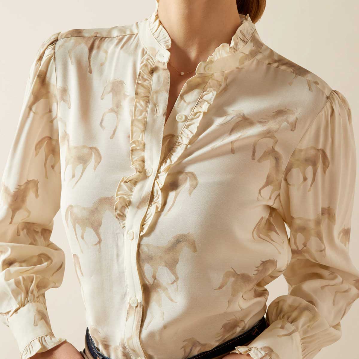 ARIAT Cricklade Lightweight Silky Blouse - Womens - Watercolour Horse Print - Image 4