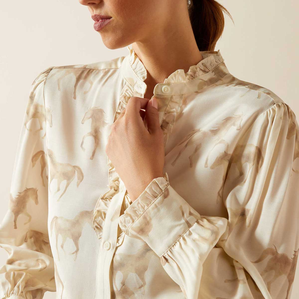 ARIAT Cricklade Lightweight Silky Blouse - Womens - Watercolour Horse Print - Image 5