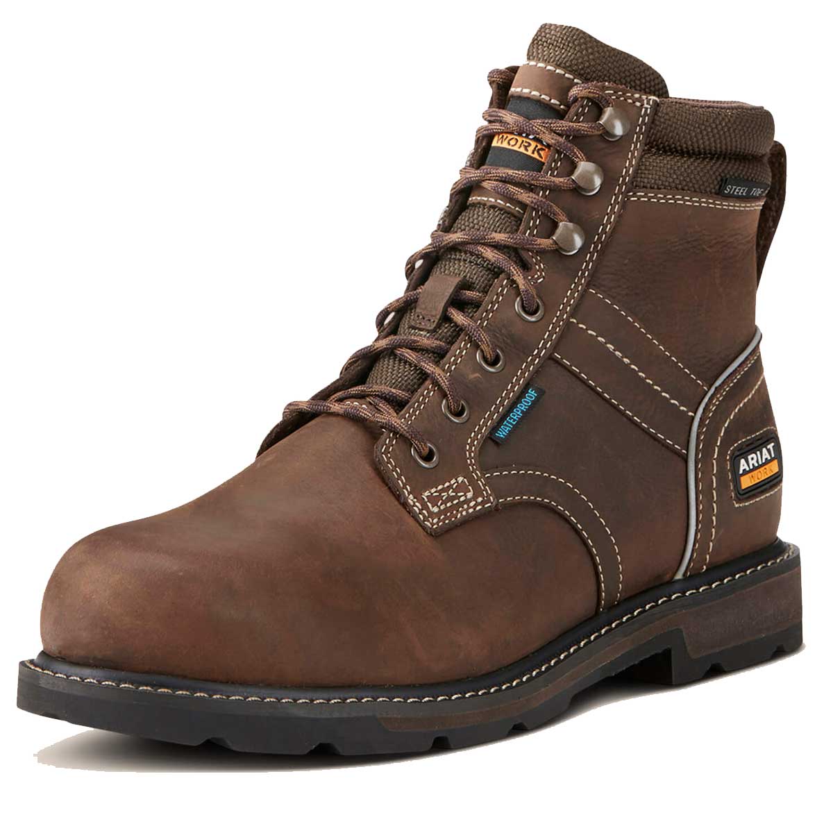 ARIAT Groundbreaker 6" Lace Work Boots - Mens H2O Steel Toe Cap - Dark Brown
