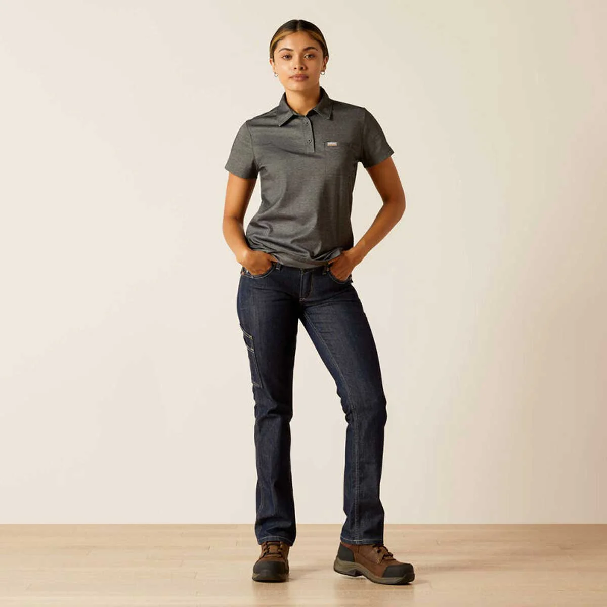 ARIAT Rebar Polo Shirt - Womens - Charcoal Heather - Image 3
