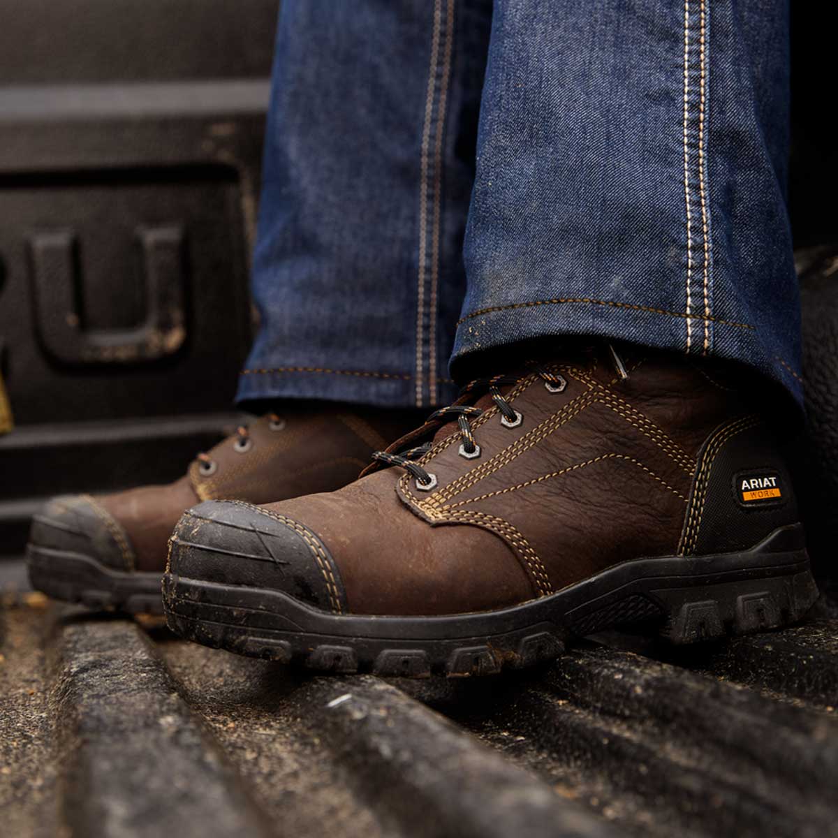 ARIAT Treadfast 6" Lace Work Boots - Mens Waterproof Steel Toe Cap - Dark Brown - Image 2