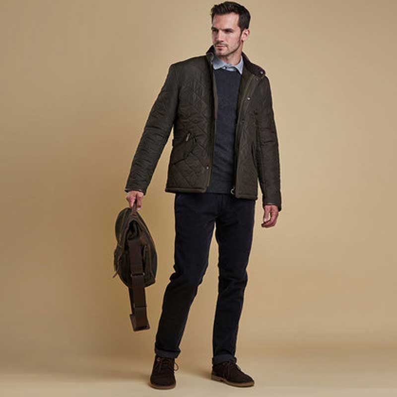 BARBOUR Powell Quilted Jacket with Fleece Lining - Mens - Olive - Image 6
