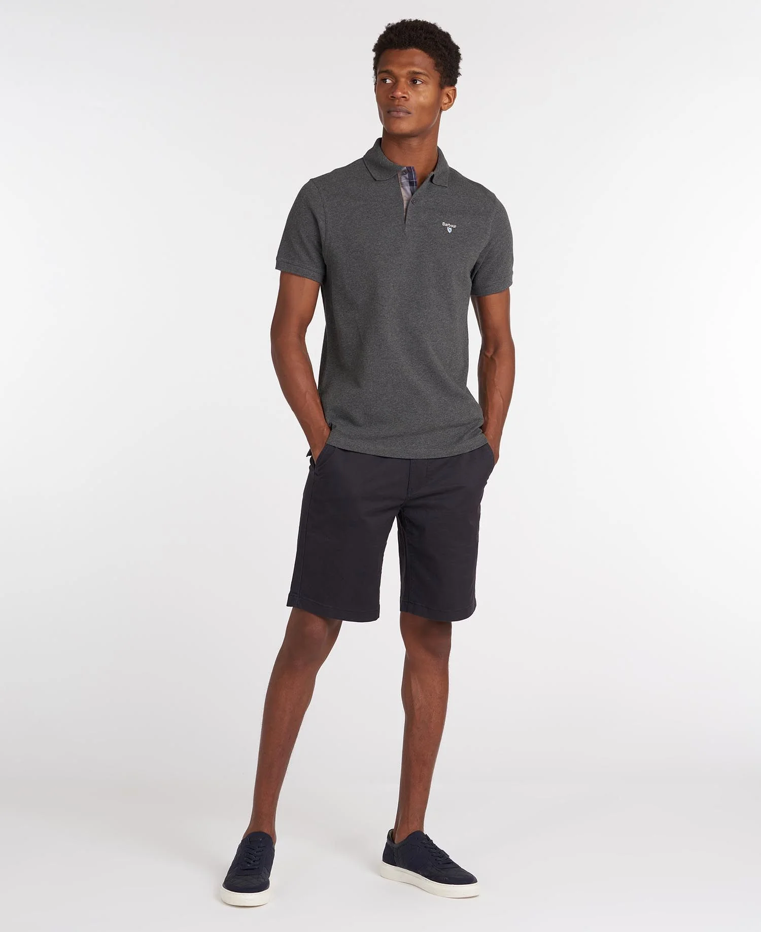 BARBOUR Tartan Pique Polo Shirt - Men's - Slate Marl - Image 4