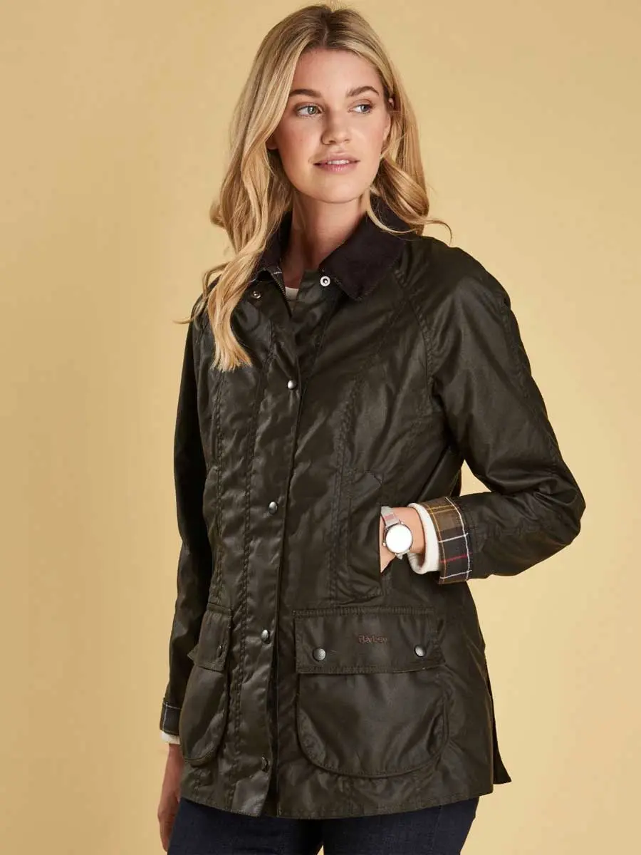 BARBOUR Classic Beadnell Wax Jacket - Womens - Olive - Image 4