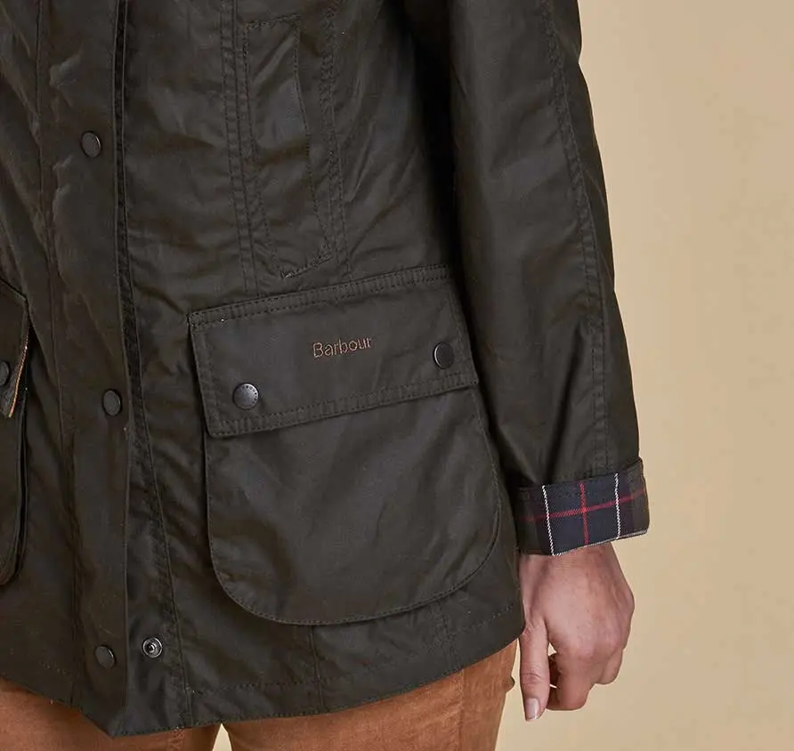 BARBOUR Classic Beadnell Wax Jacket - Womens - Olive - Image 8