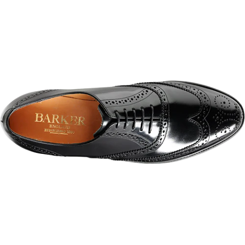 BARKER Albert Shoes - Mens Brogue Oxford  - Black Hi-Shine - Image 4