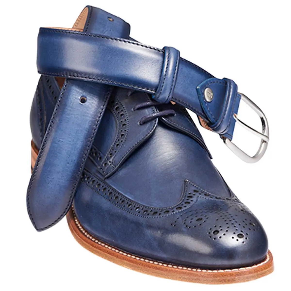 BARKER Belt - Mens Leather Plain - Navy Hand Painted - Image 2