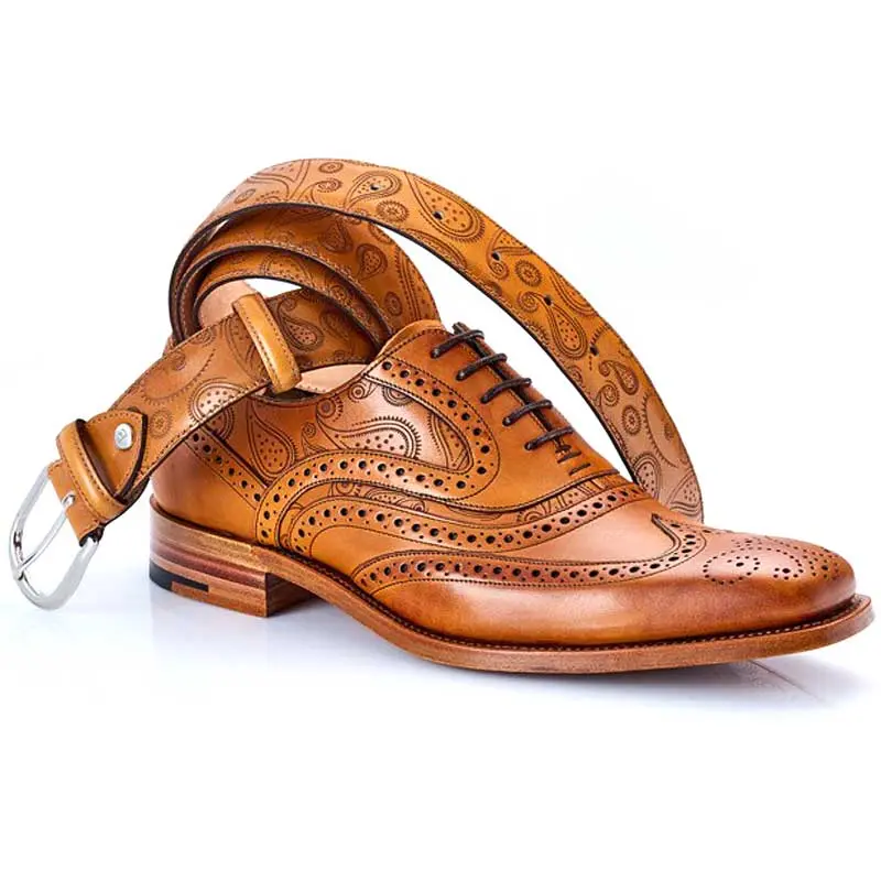 BARKER Leather Belt - Mens - Cedar Calf & Paisley Laser - Image 2