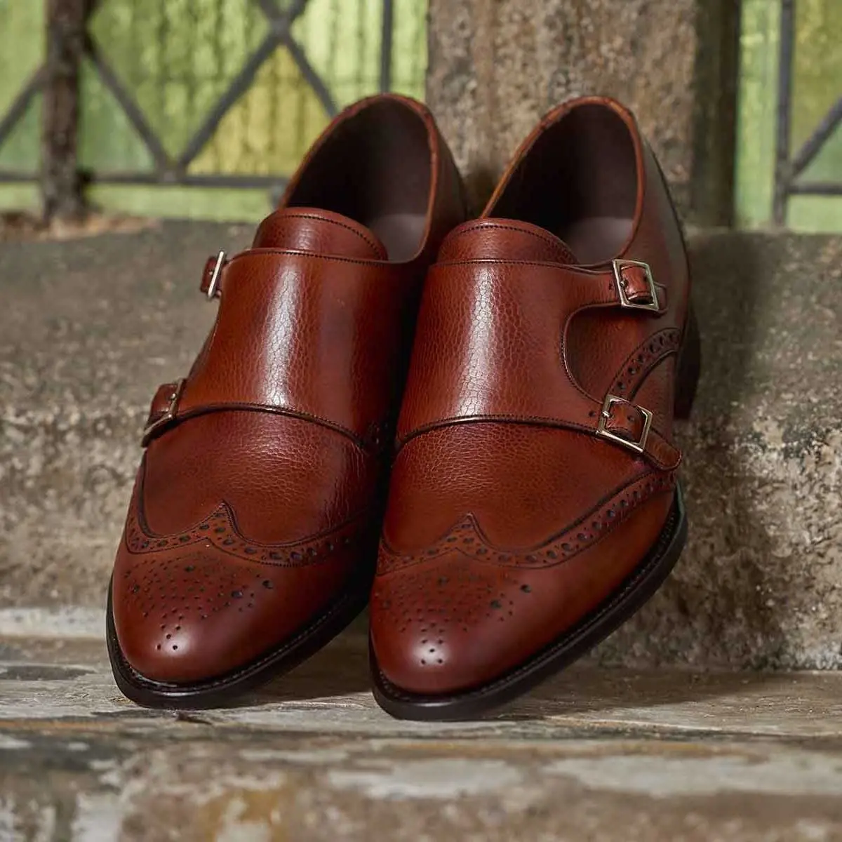 BARKER Fleet Shoes - Mens Double Monk Strap Brogues - Rosewood Calf & Grain - Image 2