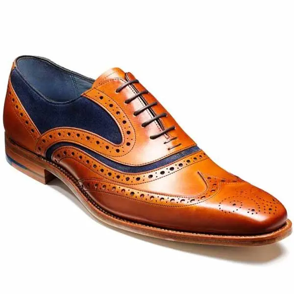 BARKER McClean Shoes - Mens Brogue - Cedar Calf & Navy Suede