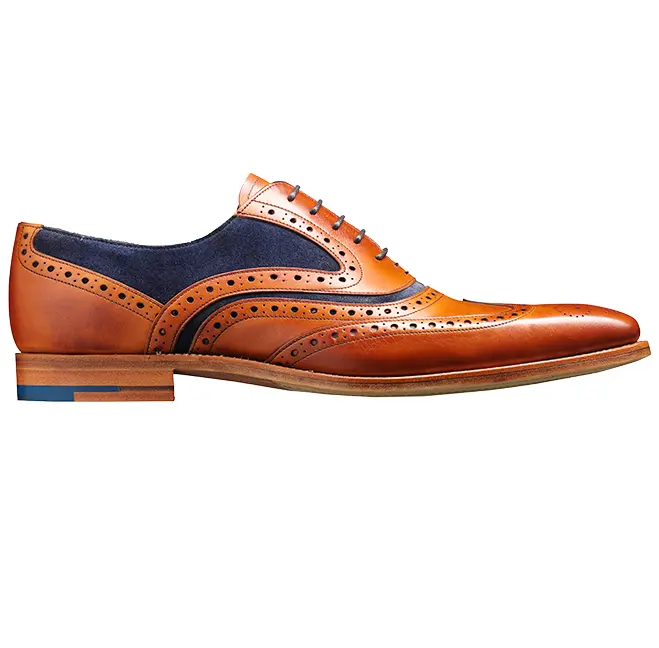 BARKER McClean Shoes - Mens Brogue - Cedar Calf & Navy Suede - Image 3