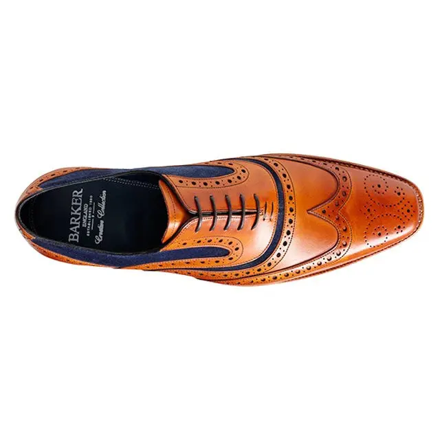 BARKER McClean Shoes - Mens Brogue - Cedar Calf & Navy Suede - Image 4