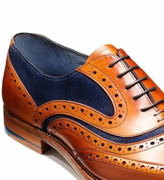 BARKER McClean Shoes - Mens Brogue - Cedar Calf & Navy Suede - Image 5