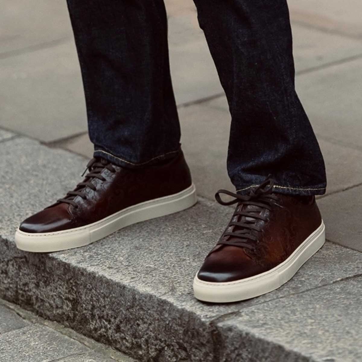 BARKER Paisley Sneakers - Mens - Chestnut Hand Painted - Image 2