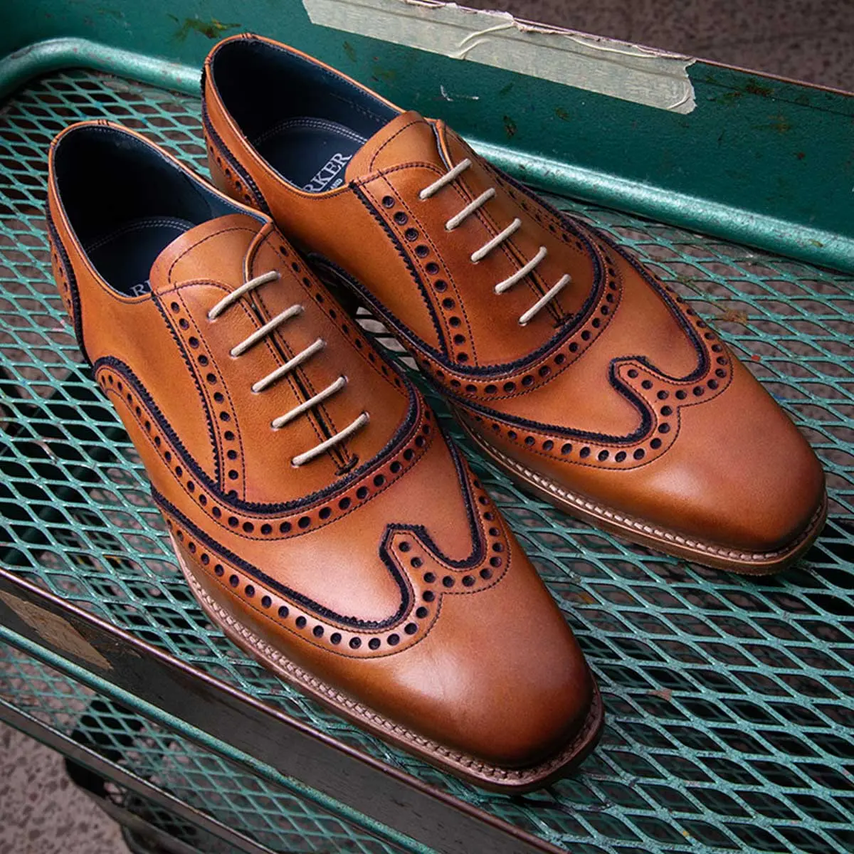 BARKER Spencer Shoes - Mens Brogue - Antique Rosewood & Navy Detail - Image 2