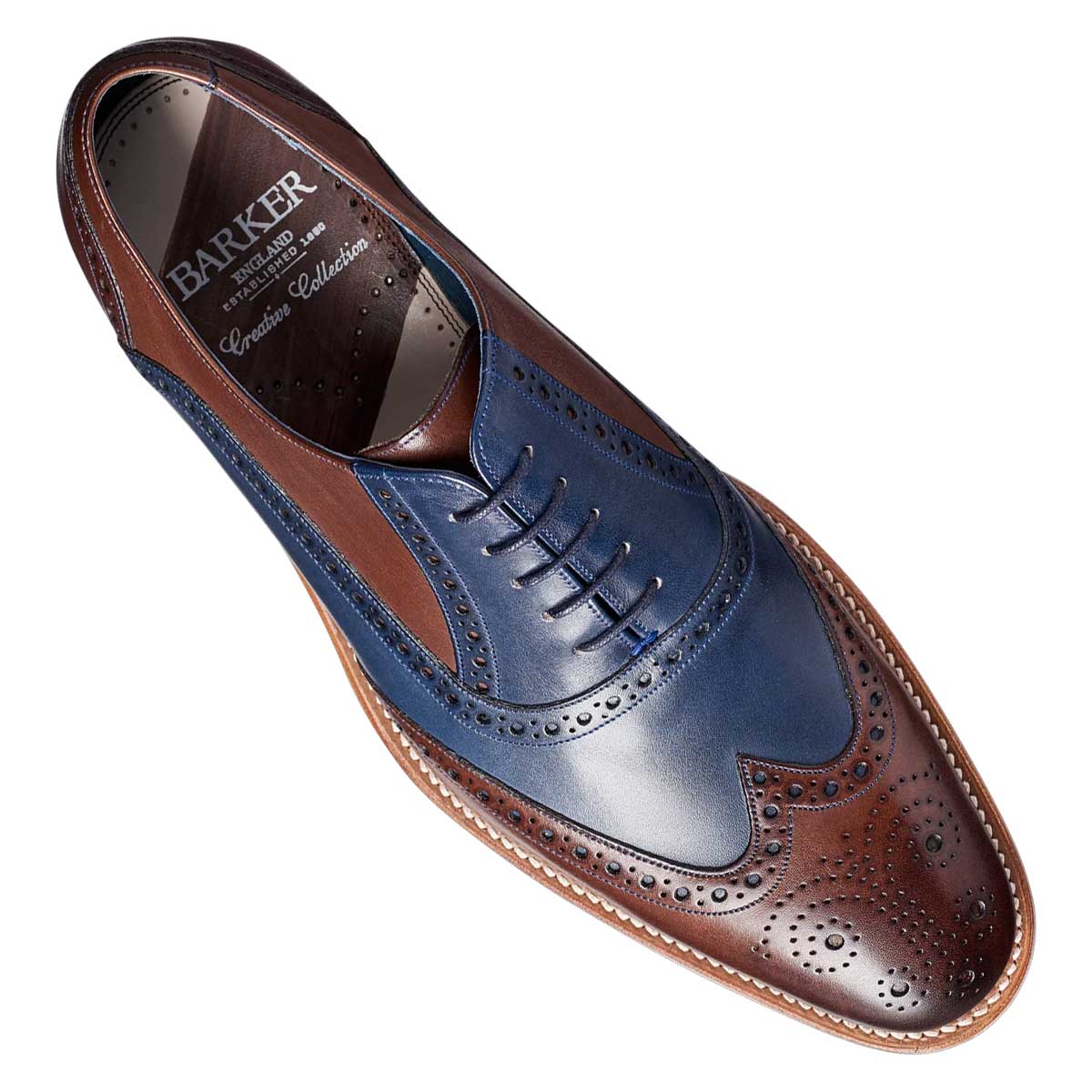 BARKER Valiant Shoes - Mens Brogue - Ebony / Navy Hand Painted - Image 5