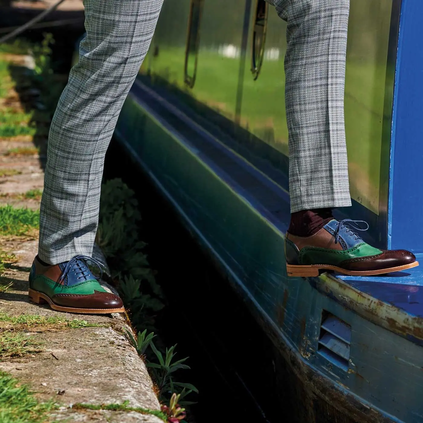 BARKER Valiant Shoes - Mens Brogues - Ebony, Green & Blue Hand Painted - Image 2