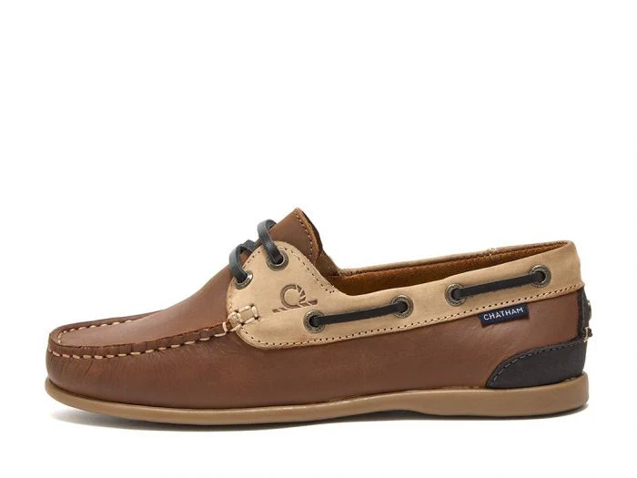 CHATHAM Ladies Penang Leather Boat Shoes - Tan / Sand / Navy - Image 4