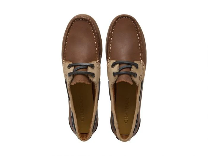 CHATHAM Ladies Penang Leather Boat Shoes - Tan / Sand / Navy - Image 5