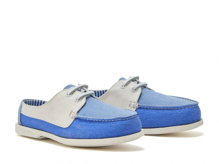 CHATHAM x JOULES Mariner Canvas Slip-On Deck Shoes - Ladies - Blue / Oat - Image 2