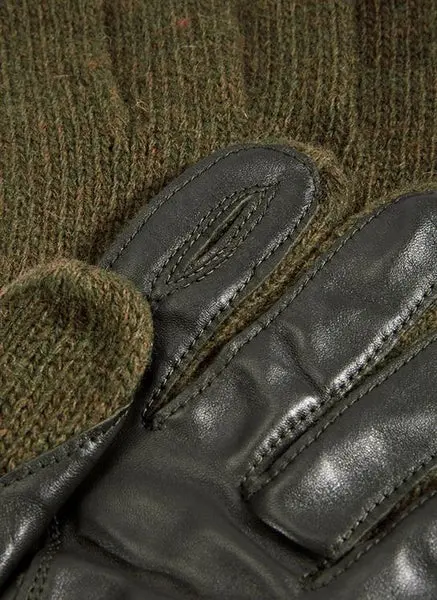 DENTS Browning Knitted Shooting Gloves With Leather Palm - Mens - Olive - Image 2