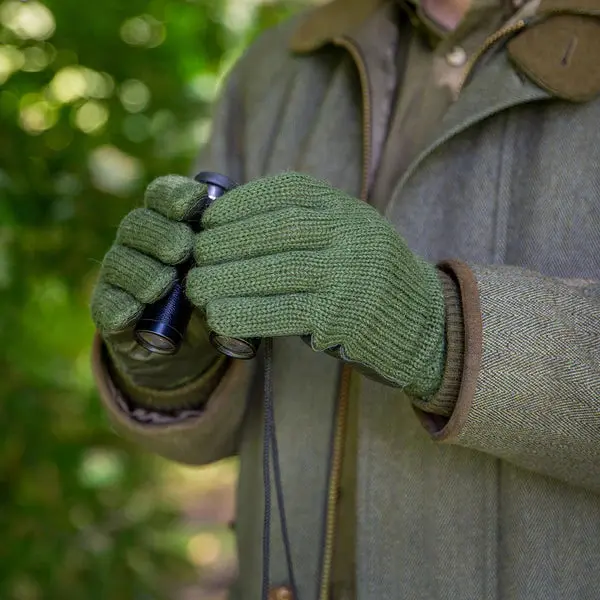 DENTS Browning Knitted Shooting Gloves With Leather Palm - Mens - Olive - Image 4