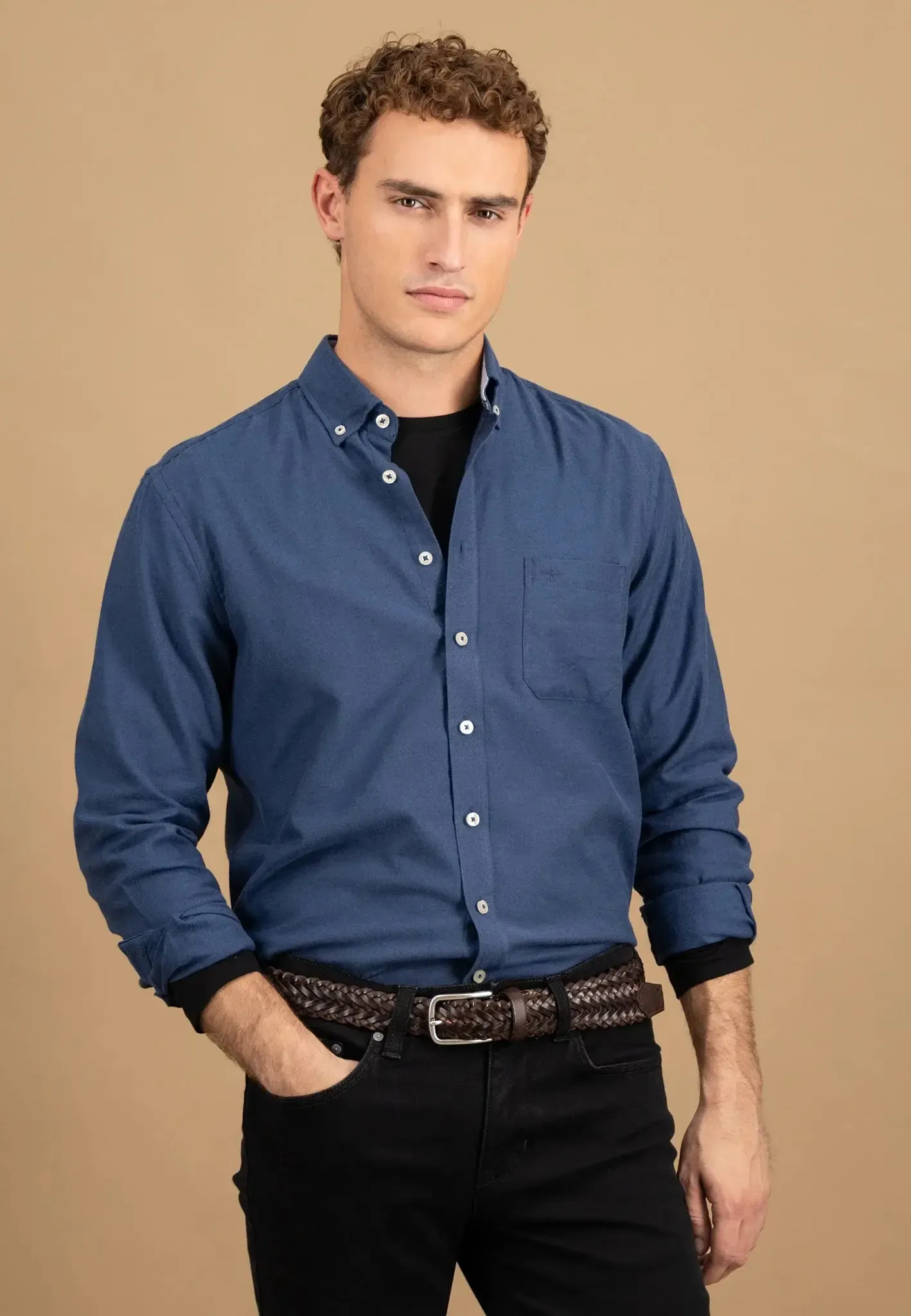 60% OFF - FYNCH HATTON Essential Cotton Flannel Shirt – Men's Button-Down – Navy - Size: SMALL - Image 2