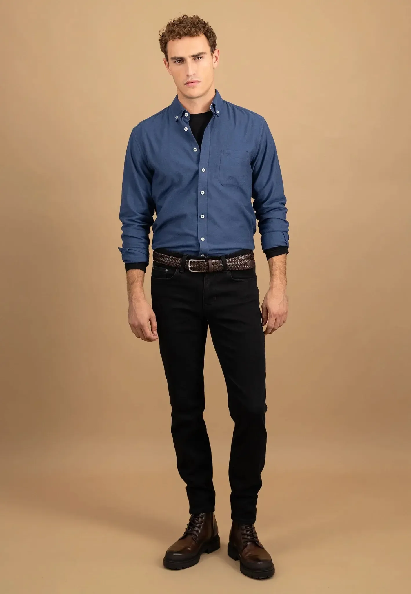 60% OFF - FYNCH HATTON Essential Cotton Flannel Shirt – Men's Button-Down – Navy - Size: SMALL - Image 3