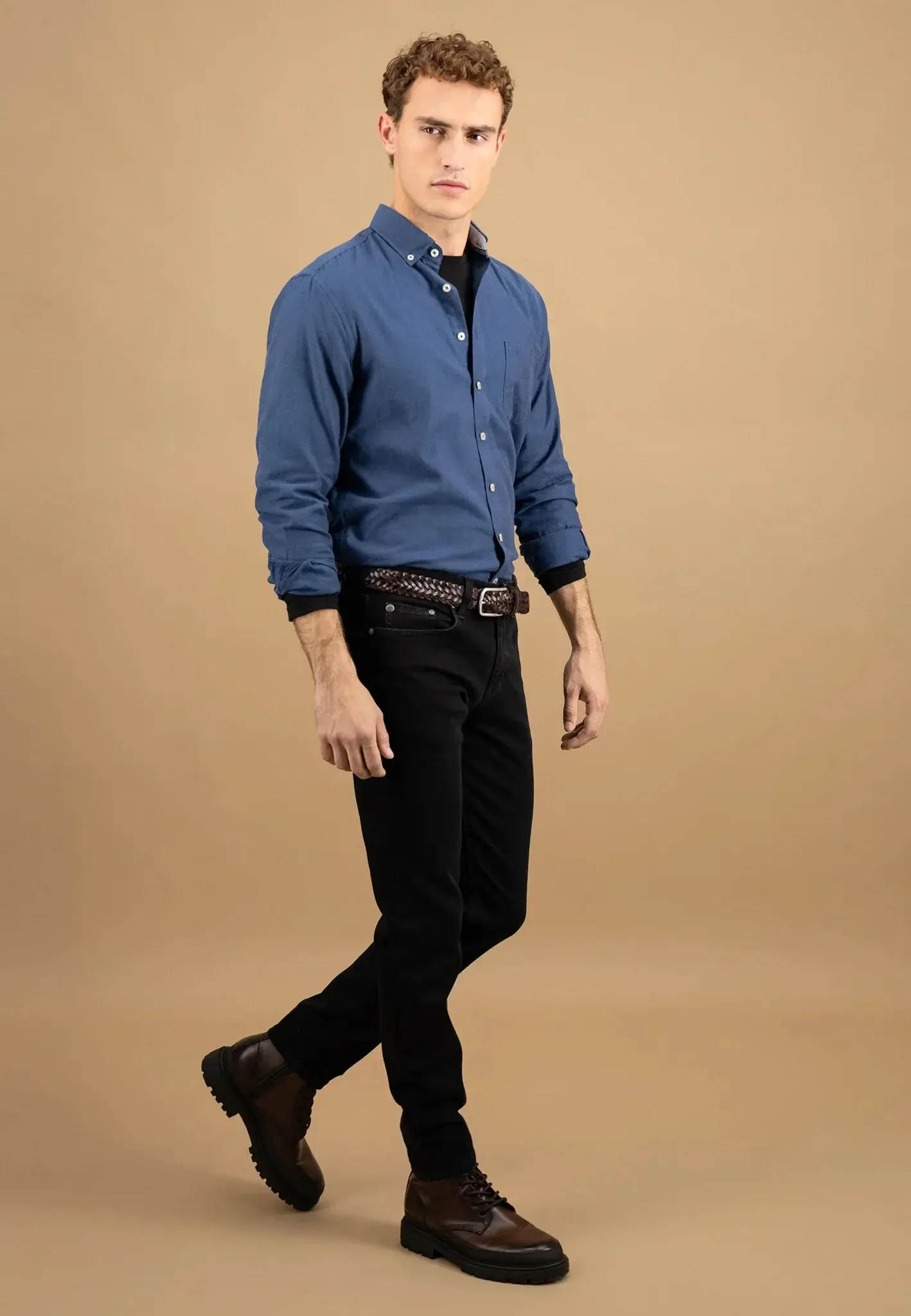 60% OFF - FYNCH HATTON Essential Cotton Flannel Shirt – Men's Button-Down – Navy - Size: SMALL - Image 5