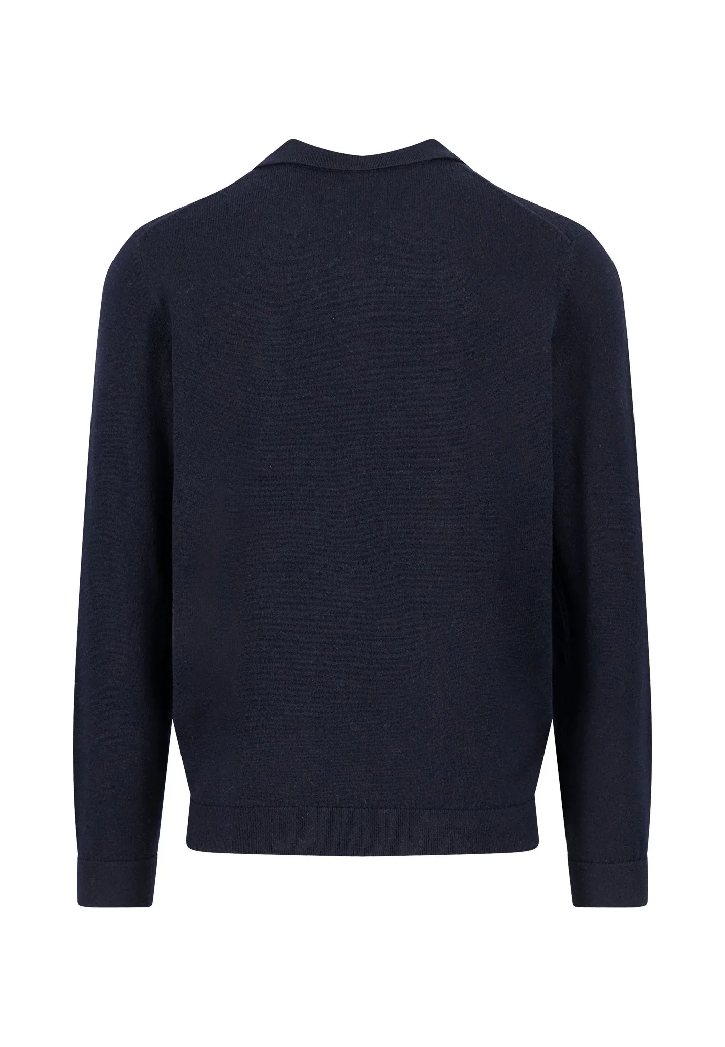 FYNCH HATTON Long Sleeve Polo Shirt - Men's Knitted Merino  – Navy - Image 2